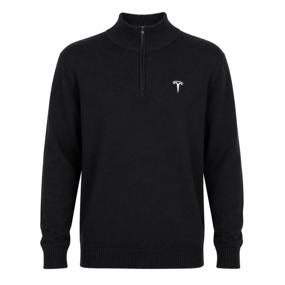 Tesla Quarter Zip Sweater Mens XL Black